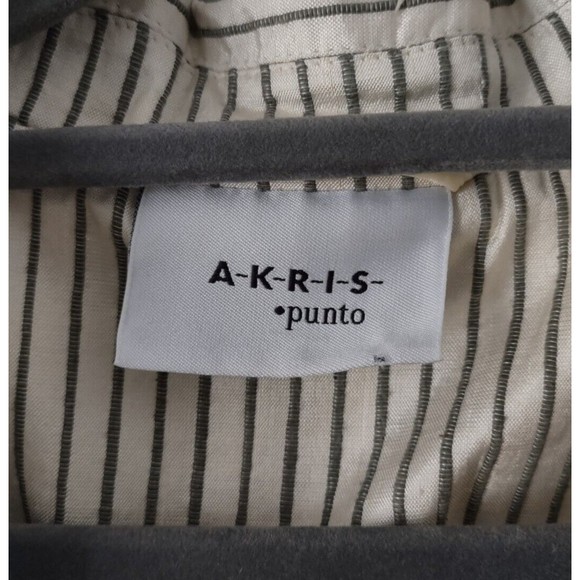 Akris Punto Silk Blazer Jacket Womens 12 Ivory Green Stripe Snap Button Coat - Picture 3 of 8